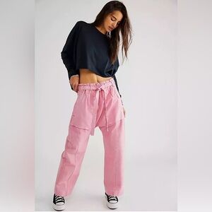 Free People Pink Wide Leg Utility Pants
